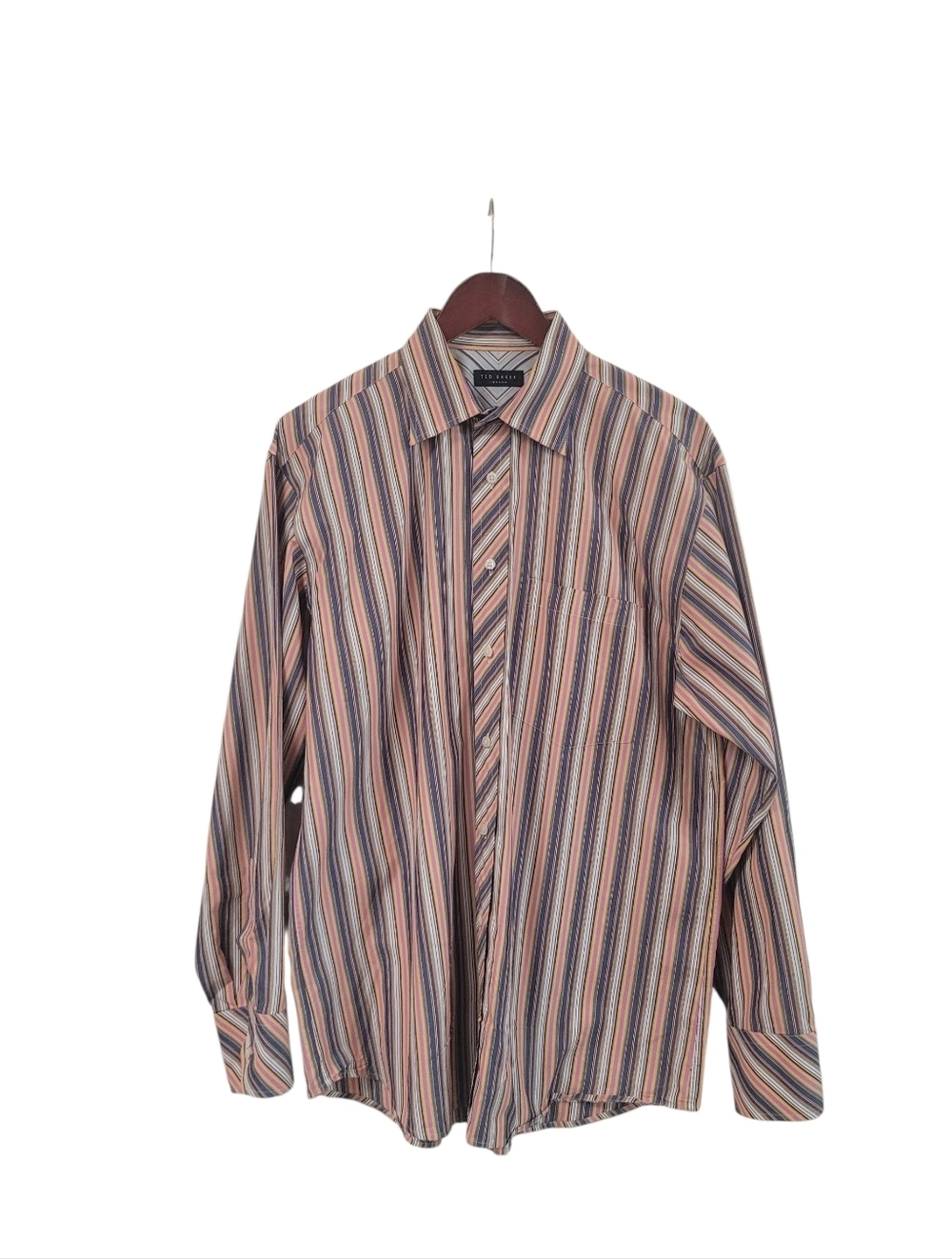 Y2k Ted Baker London Men's Dress Shirt 16 34/35 Cotton Multi Stripped L/S